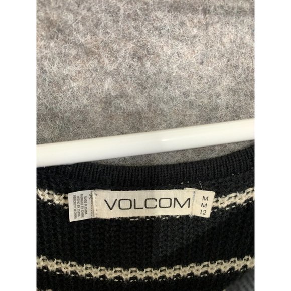 VOLCOM Womens Medium Sweater Dress Striped Knit Black White Long Sleeve Stretch - Picture 3 of 11